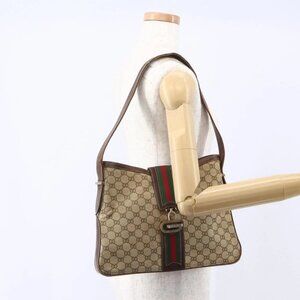GUCCI GG Supreme Web Sherry Line Shoulder Bag PVC Beige Gold